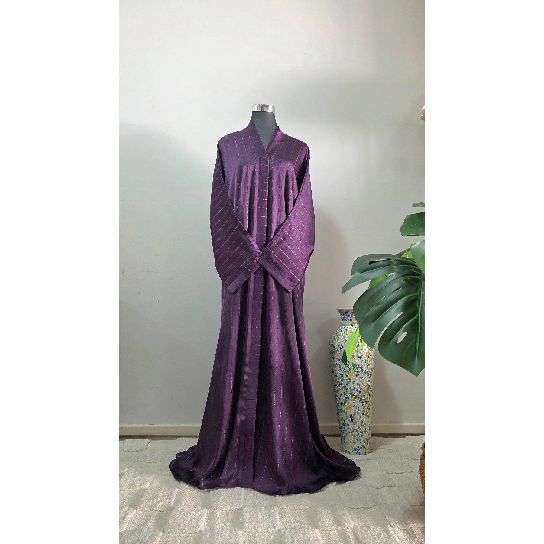 Purple Stripe Satin Abaya