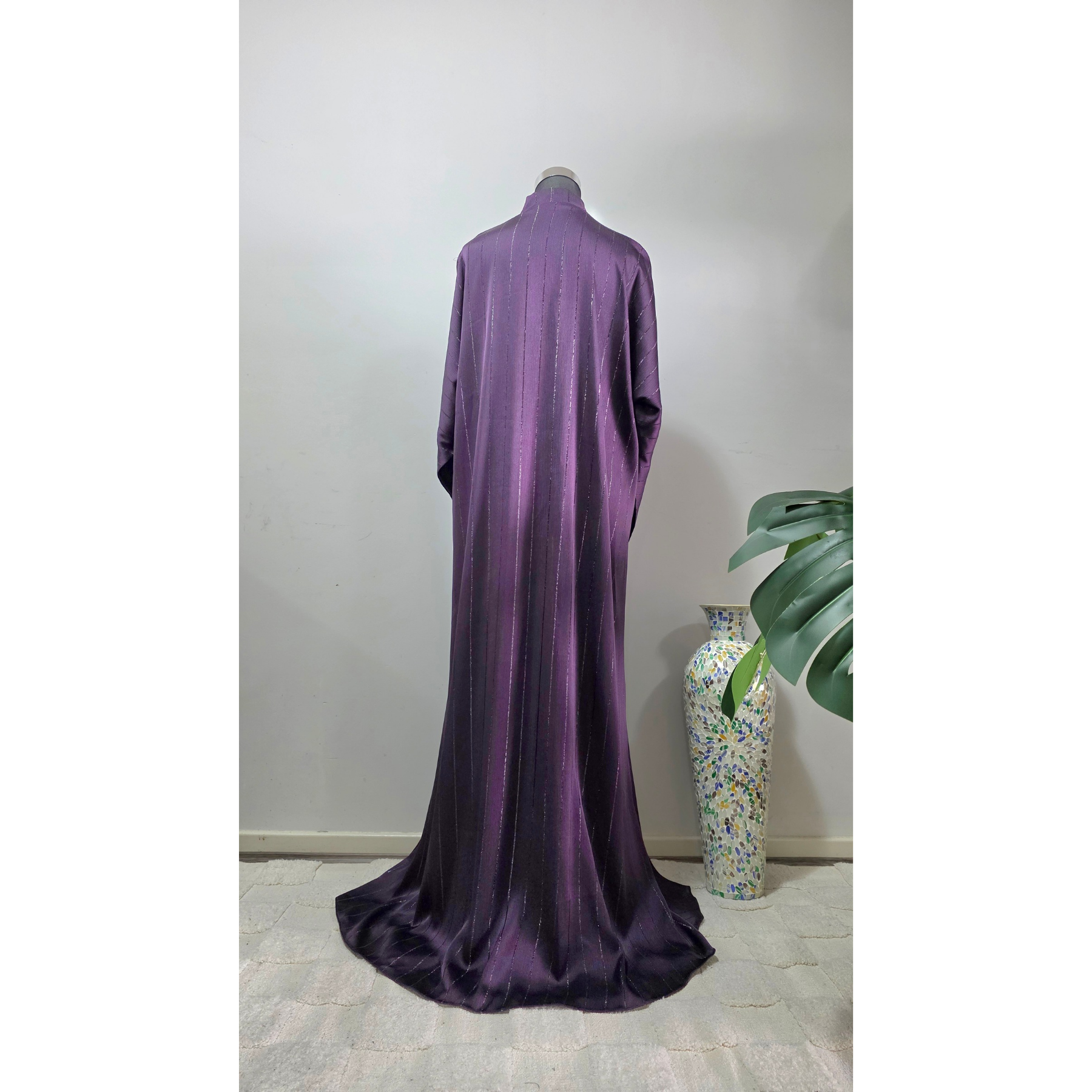 Purple Stripe Satin Abaya