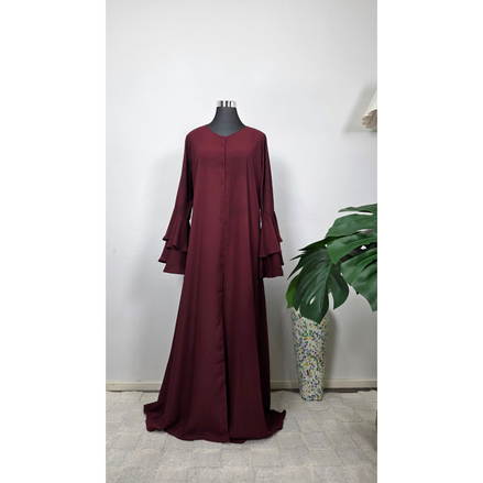 Burgundy Double Ruffle Bell Sleeve Dress