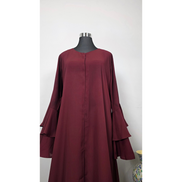 Burgundy Double Ruffle Bell Sleeve Dress