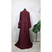 Burgundy Double Ruffle Bell Sleeve Dress