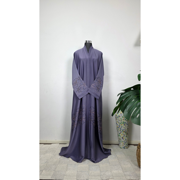 Dusty Lilac Abaya with Diamantes Embellished Sleeves and Front