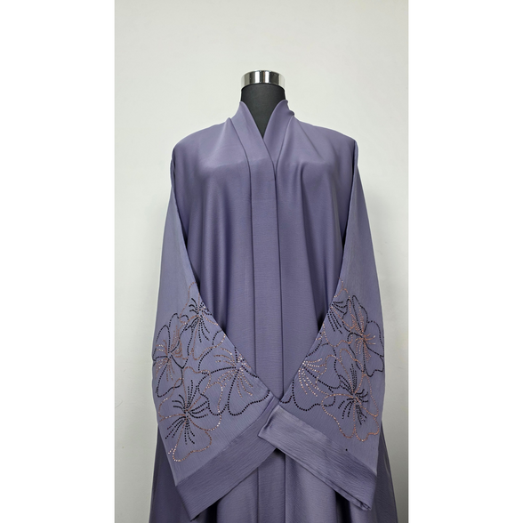 Dusty Lilac Abaya with Diamantes Embellished Sleeves and Front