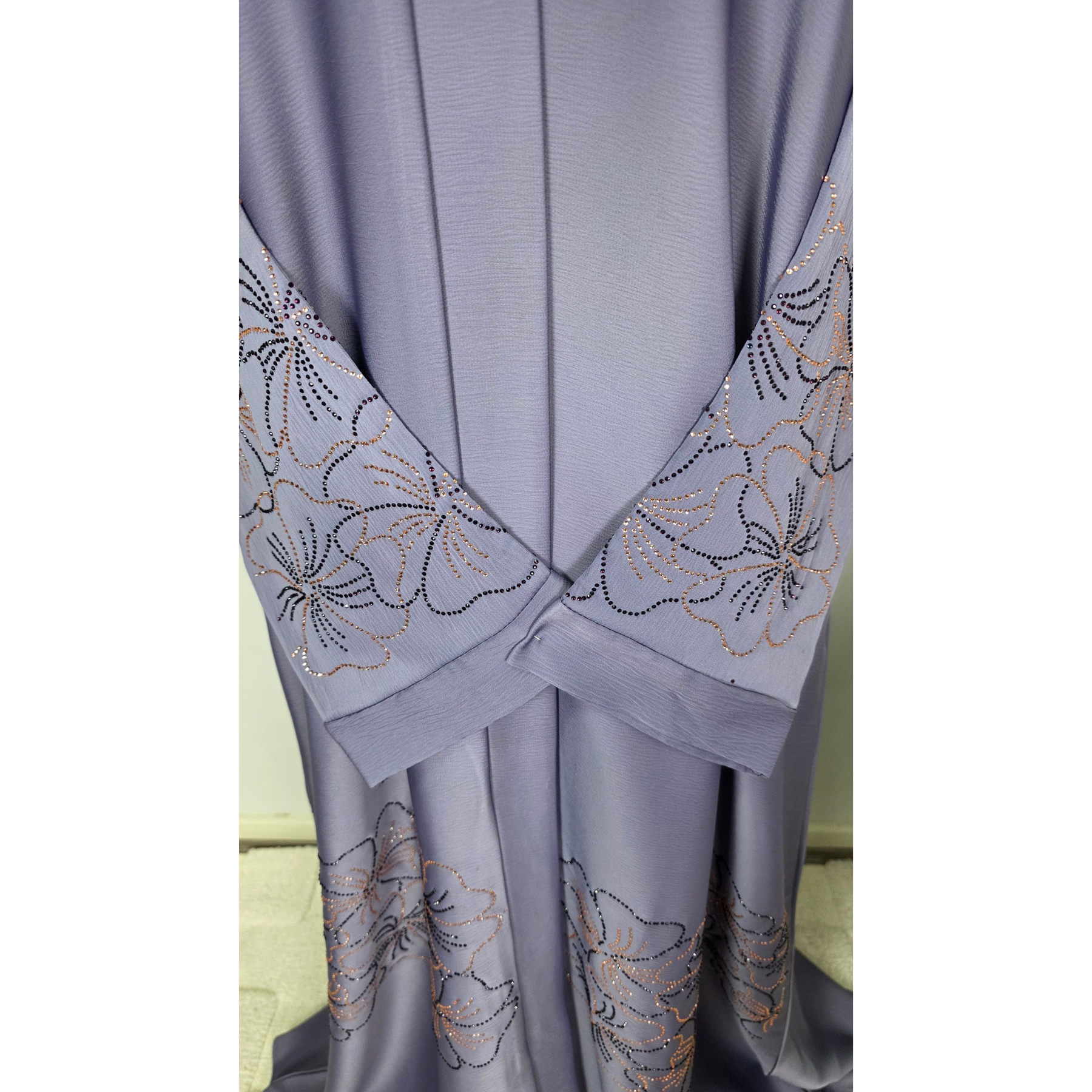 Dusty Lilac Abaya with Diamantes Embellished Sleeves and Front