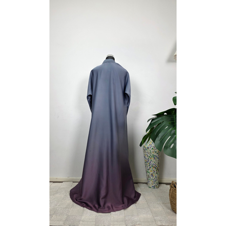Satin Grey and Plum Tie & Dye Ombré Abaya