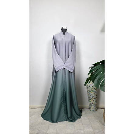 Satin Ombré Abaya – Grey to Teal Gradient