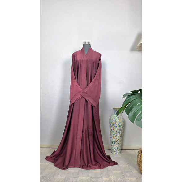 Maroon Satin Abaya with DMC stone work