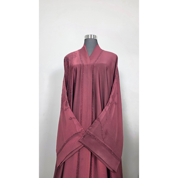 Maroon Satin Abaya with DMC stone work