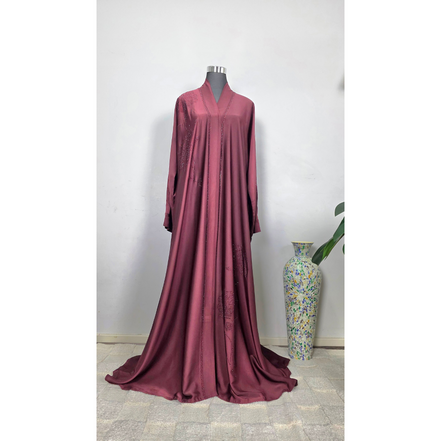 Maroon Satin Abaya with DMC stone work