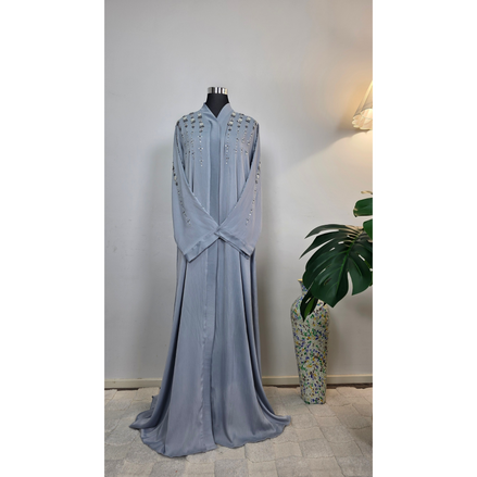 Light Gray Embellished Abaya with Beaded Details