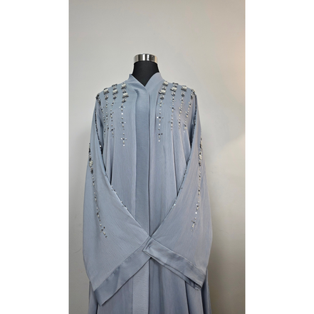 Light Gray Embellished Abaya with Beaded Details