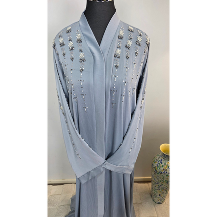 Light Gray Embellished Abaya with Beaded Details