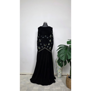 Black Velvet Embroidered Abaya with Matching Hijab