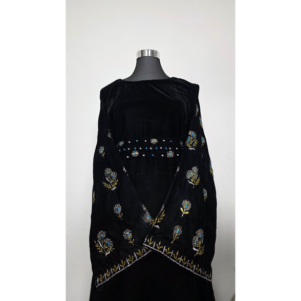 Black Velvet Embroidered Abaya with Matching Hijab