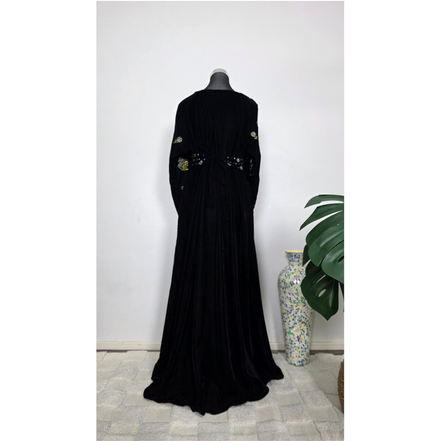 Black Velvet Embroidered Abaya with Matching Hijab