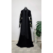 Black Velvet Embroidered Abaya with Matching Hijab