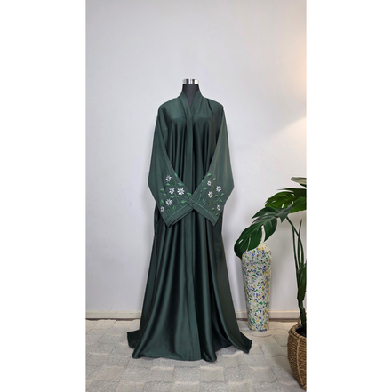 Forest Green Abaya with Floral Embroidered Sleeves
