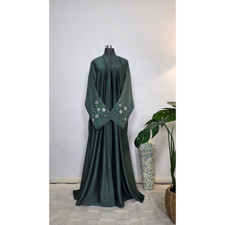 Forest Green Abaya with Floral Embroidered Sleeves