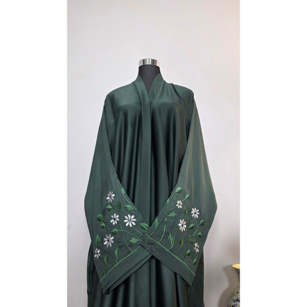 Forest Green Abaya with Floral Embroidered Sleeves