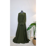Olive Green Modest Maxi Dress with zip Pockets