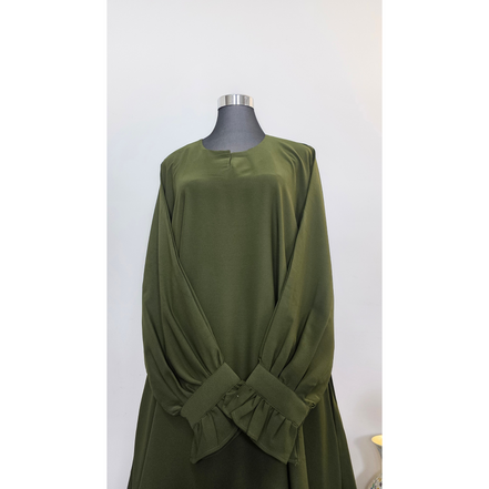 Olive Green Modest Maxi Dress with zip Pockets