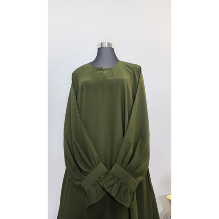 Olive Green Modest Maxi Dress with zip Pockets