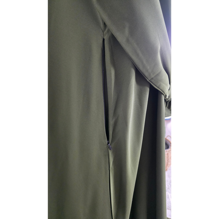 Olive Green Modest Maxi Dress with zip Pockets