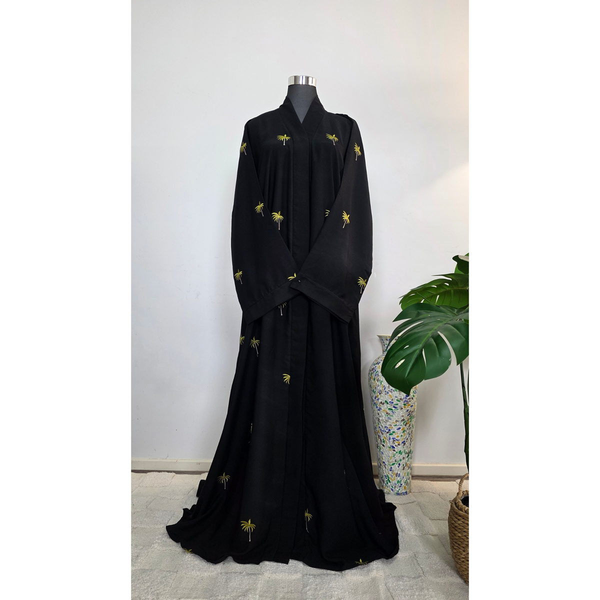 Black Abaya with Palm Embroidery
