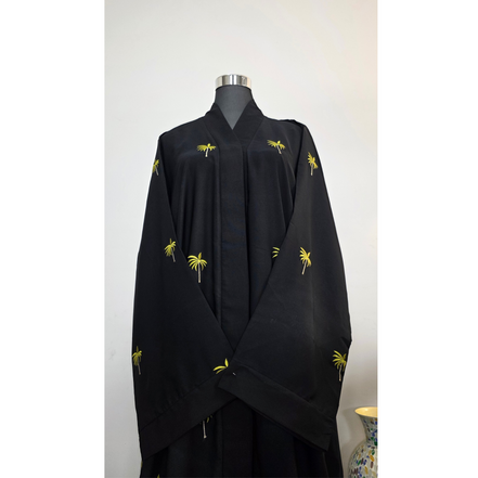 Black Abaya with Palm Embroidery