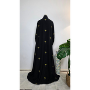 Black Abaya with Palm Embroidery