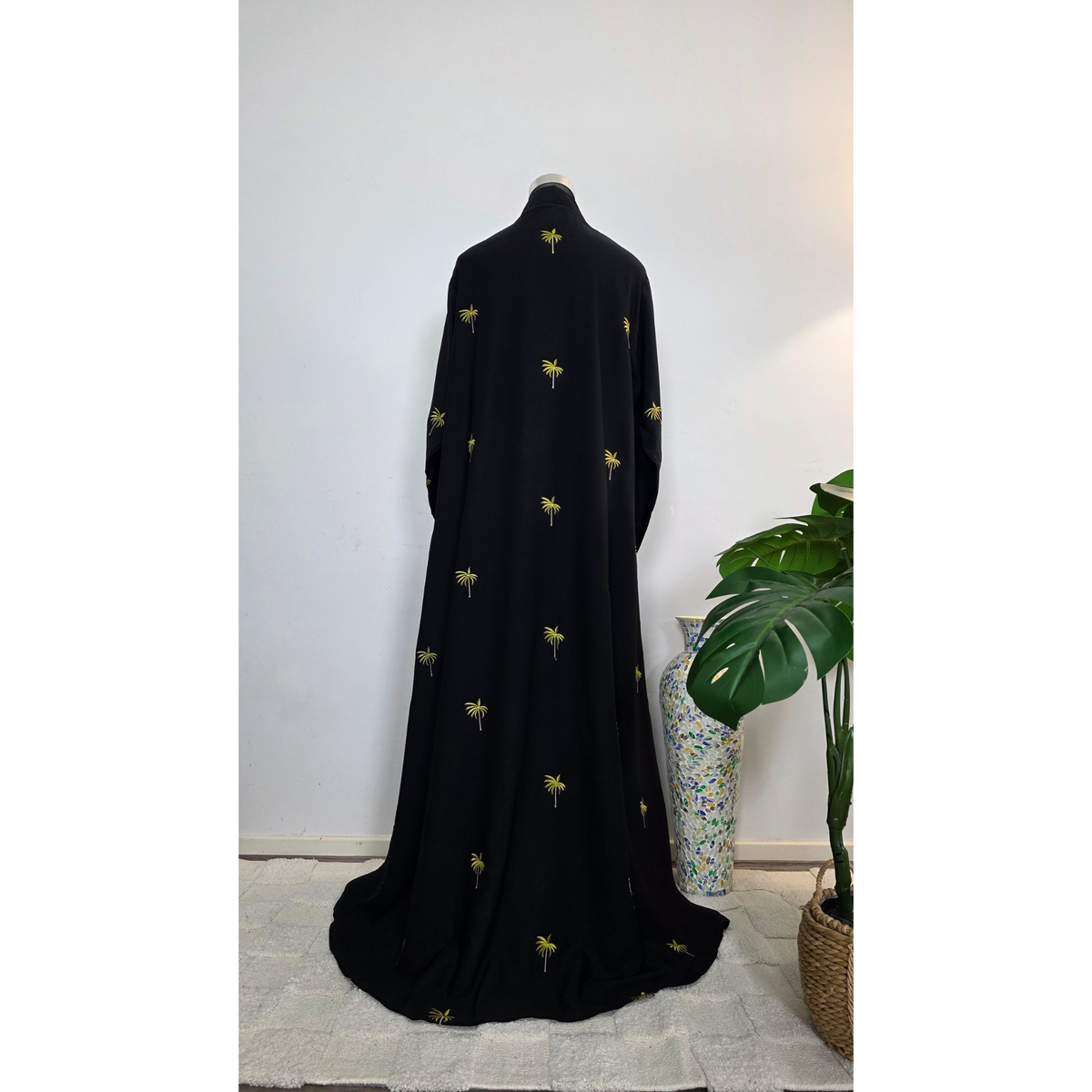 Black Abaya with Palm Embroidery