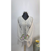 Striped Modest Shirt with Bird Embroidery
