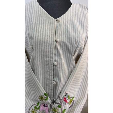 Striped Modest Shirt with Bird Embroidery