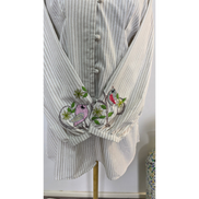 Striped Modest Shirt with Bird Embroidery