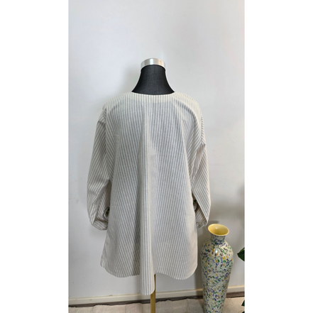 Striped Modest Shirt with Bird Embroidery