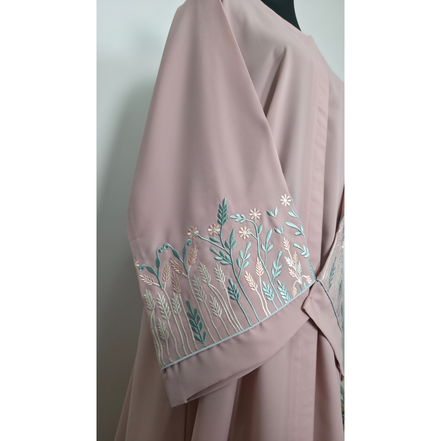 Blush Pink Embroidered Sleeve Abaya