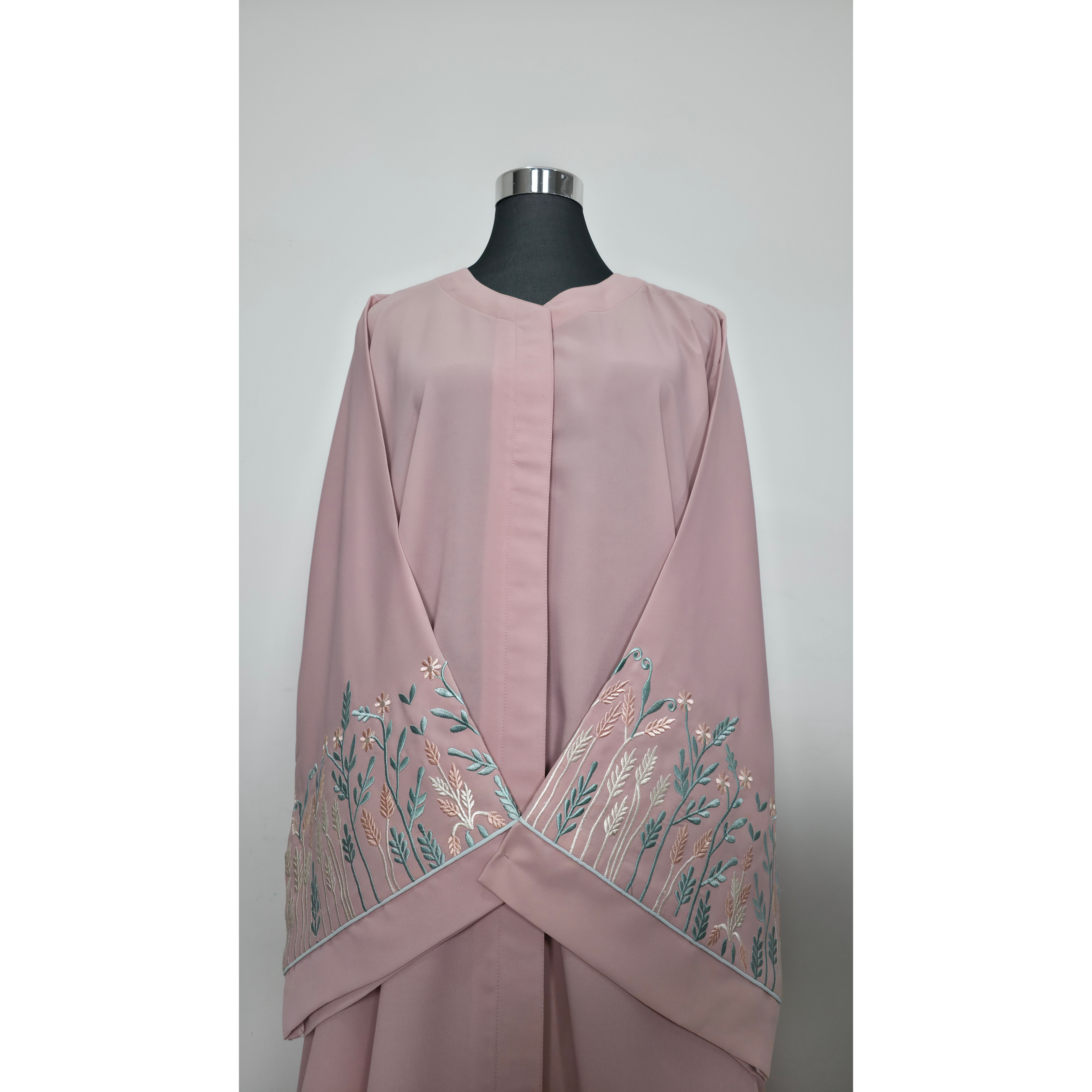 Blush Pink Embroidered Sleeve Abaya