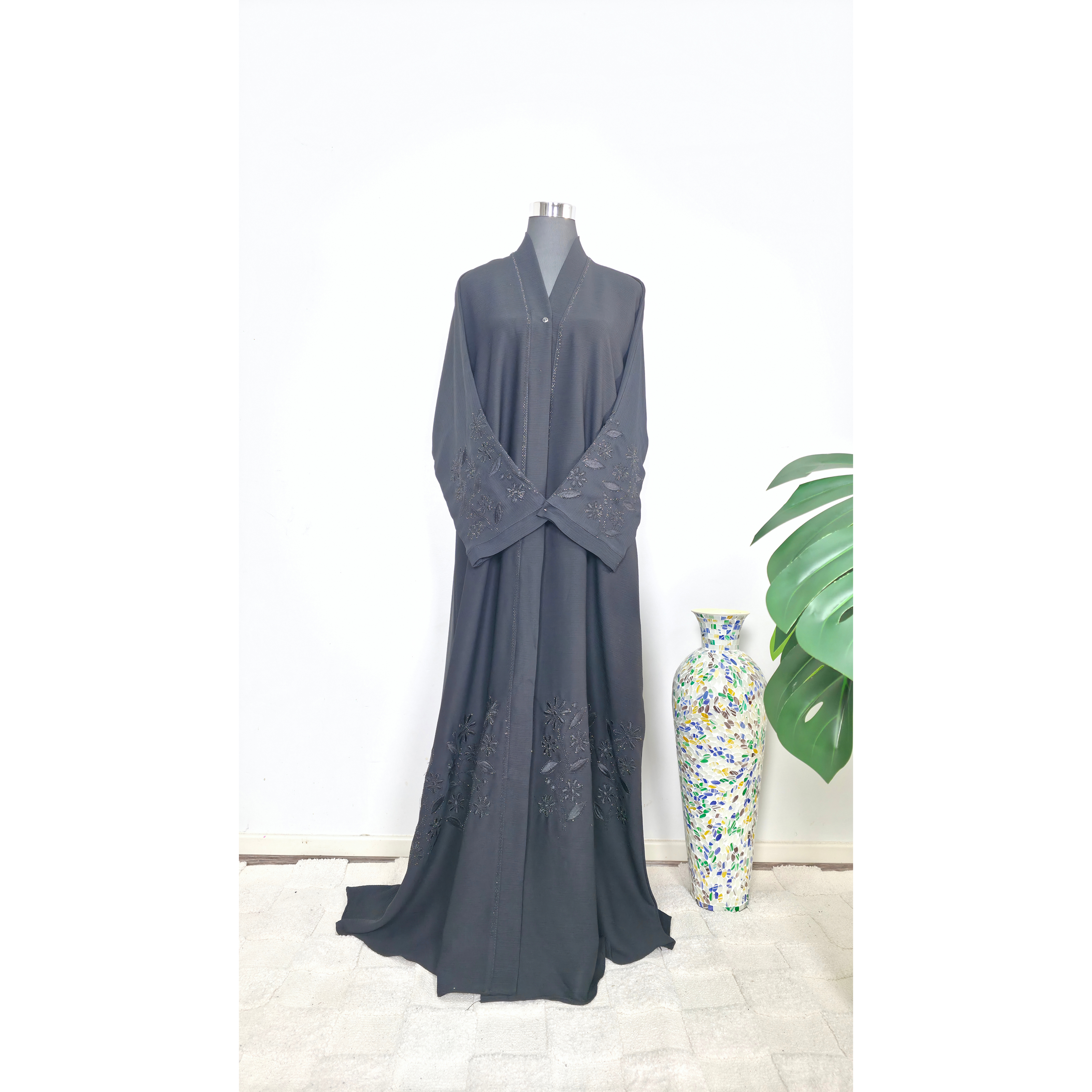 Black Embroidered Abaya with matching Hijab