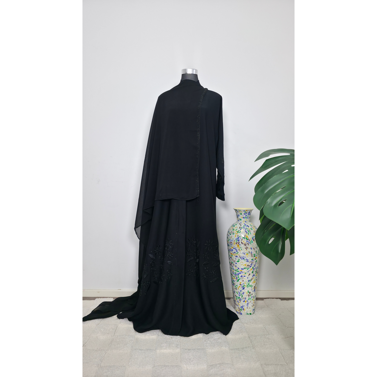 Black Embroidered Abaya with matching Hijab