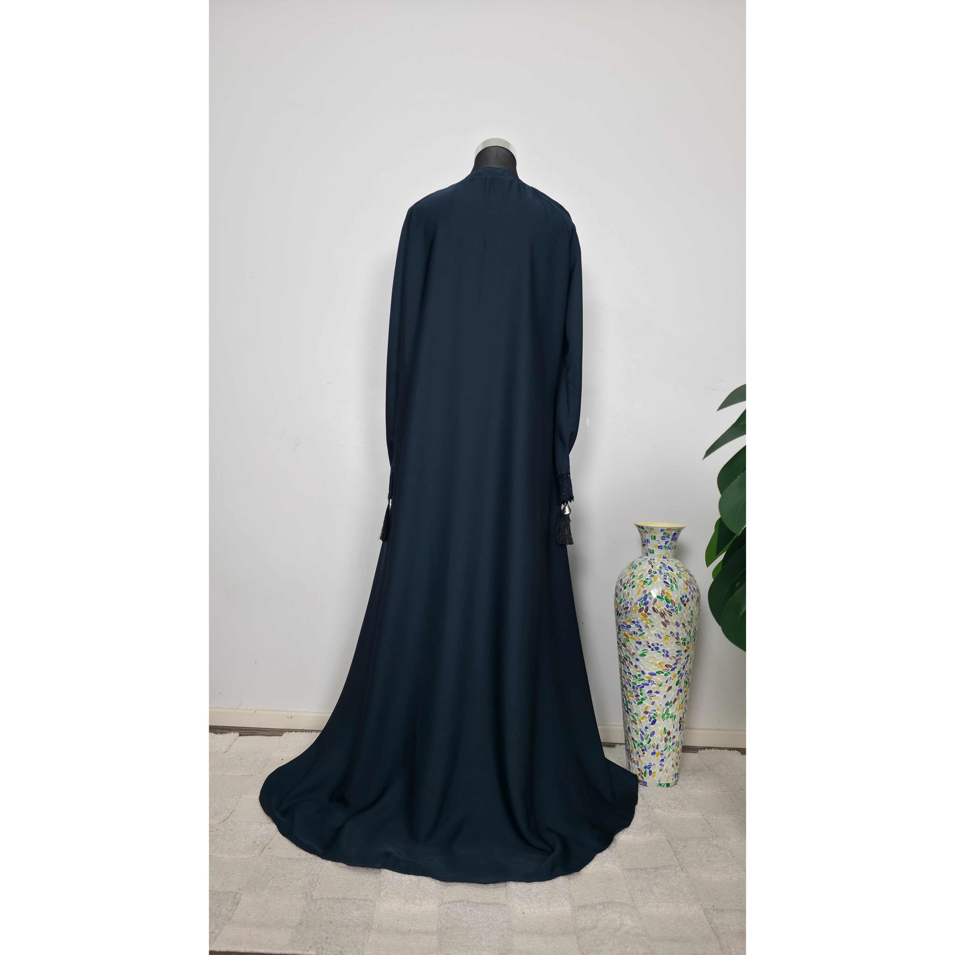 Teal Blue Embroidered Abaya with Lace and Diamantes Detail with Matching Hijab