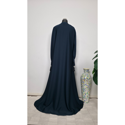 Teal Blue Embroidered Abaya with Lace and Diamantes Detail with Matching Hijab