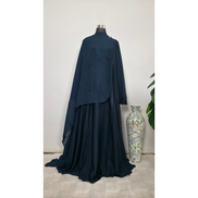 Teal Blue Embroidered Abaya with Lace and Diamantes Detail with Matching Hijab