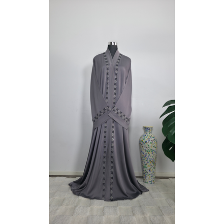 Grey Abaya with Diamantes Detailing|Premium Abaya