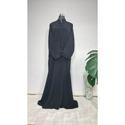 Black Shirt Abaya with Lace Sleeve Detail