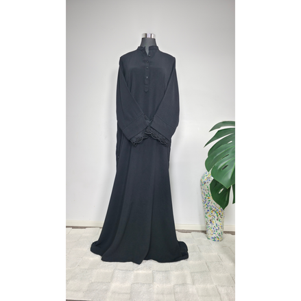 Black Shirt Abaya with Lace Sleeve Detail