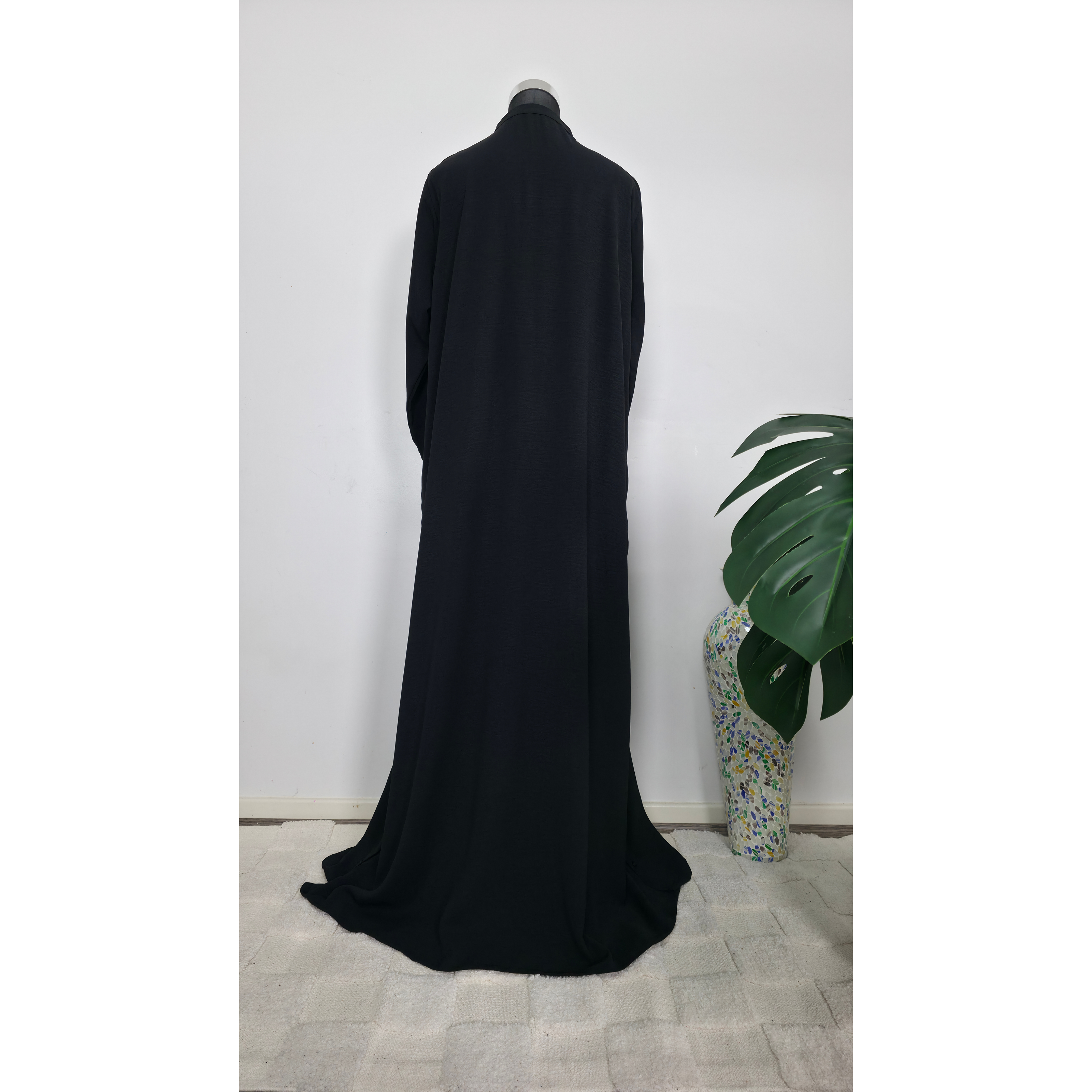 Black Shirt Abaya with Lace Sleeve Detail