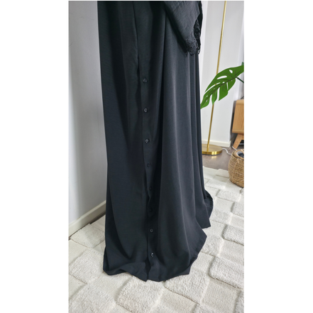 Black Shirt Abaya with Lace Sleeve Detail