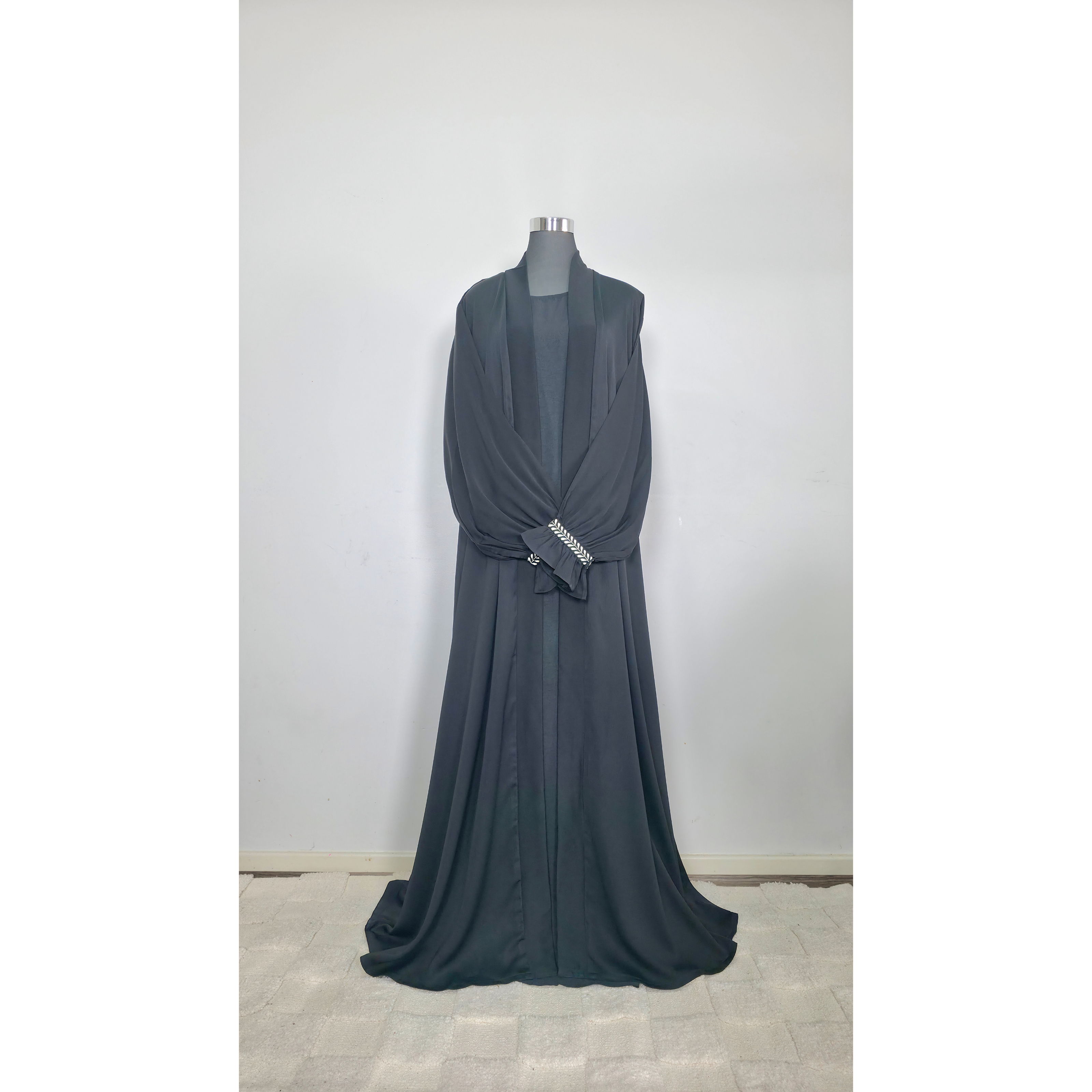 Black Kimono Abaya with Embroidered Hijab