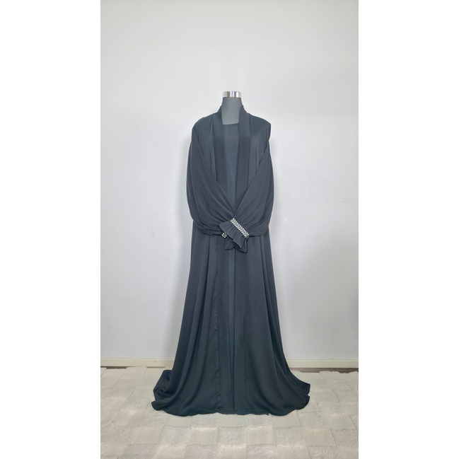 Black Kimono Abaya with Embroidered Hijab