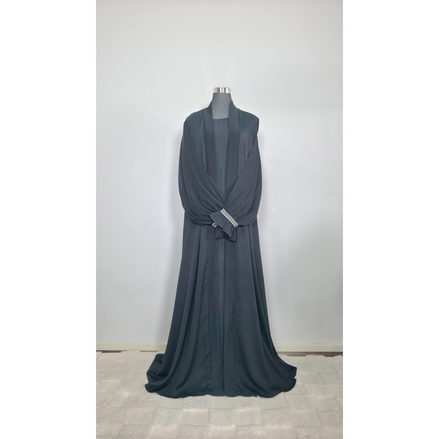 Black Kimono Abaya with Embroidered Hijab